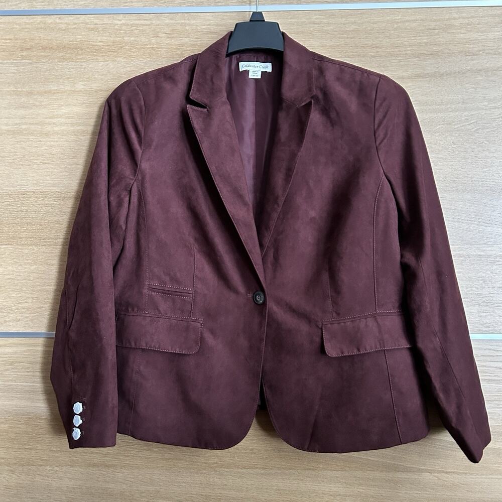 NEW Coldwater Creek women's Size Large (14-16) Maroon Suede Blazer 1 button